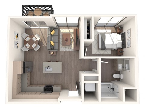 Floor plan for 1 bed, 1 bath, 609 sqft